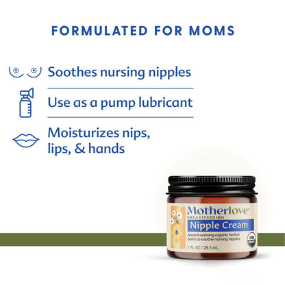Motherlove Nipple Cream (1 oz) Organic Lanolin-Free Nipple Cream for Breastfeeding—Benefits Nursing & Pumping Moms