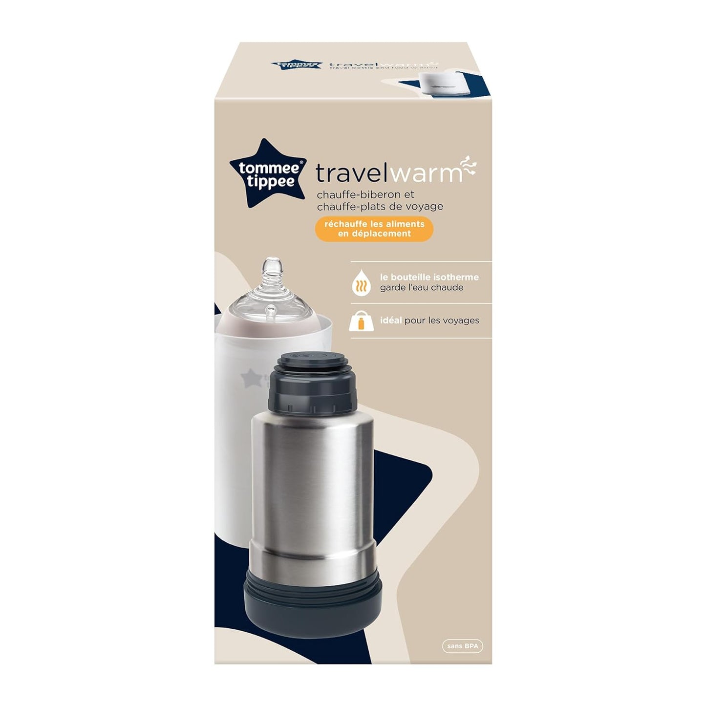 Tommee Tippee Portable Travel Baby Bottle and Food Warmer, Ideal for Travel, Thermal Insulation, Stainless Steel Flask with Leak-Proof Lid, BPA Free