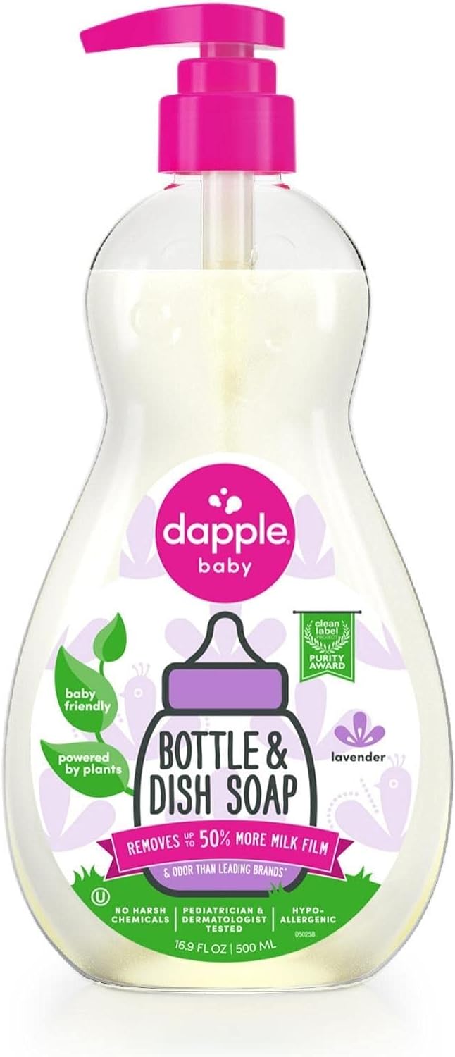 Dapple Bottle and Dish Soap Baby, Hypoallergenic, Plant-Based, Fragrance Free, 3 Fl Oz (Pack of 2)