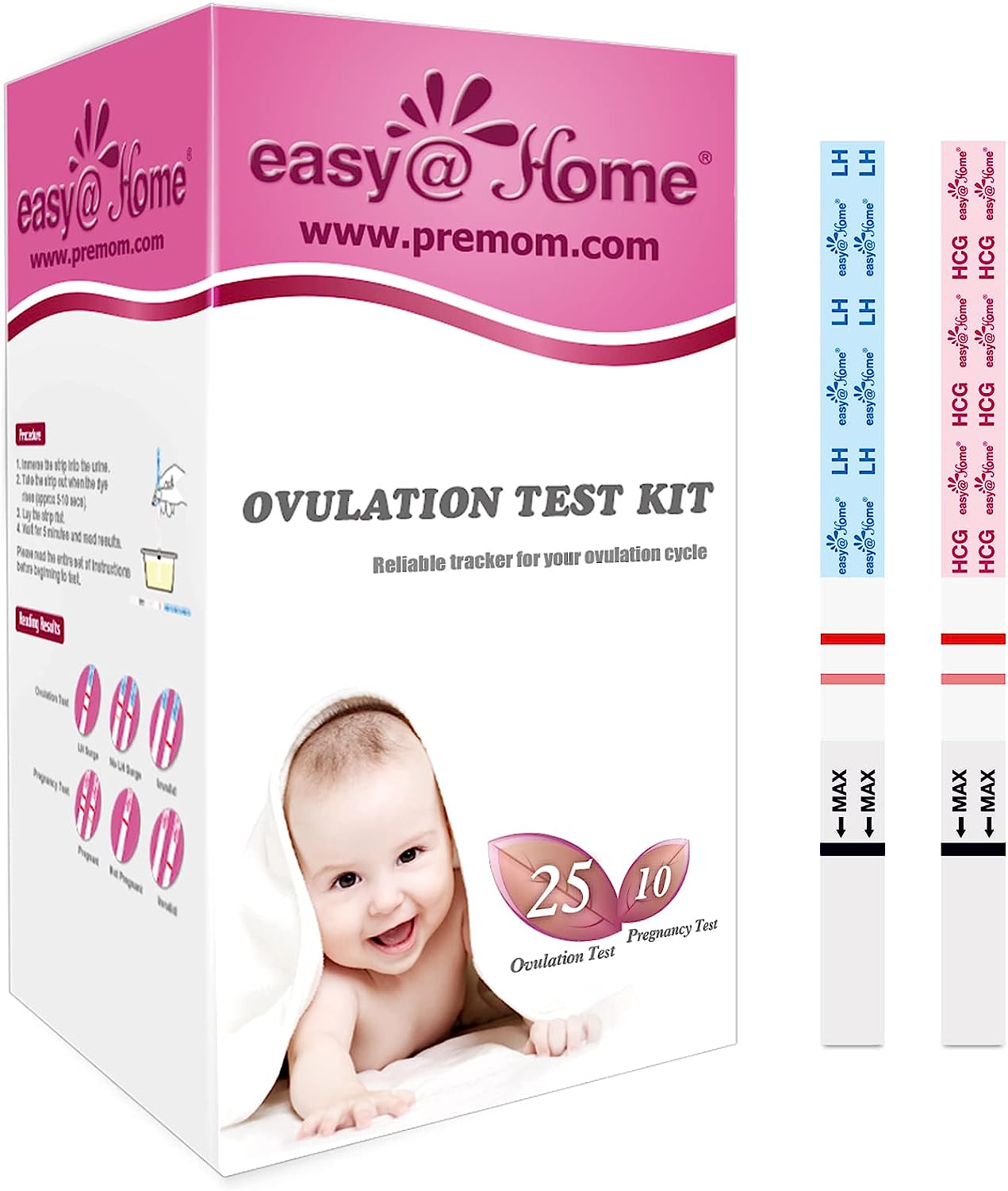 Ovulation Test Strips Powered by Premom Ovulation Predictor APP, FSA Eligible, 40 Ovulation Test and 10 Pregnancy Test Strips, 40LH +10HCG | Package May Vary