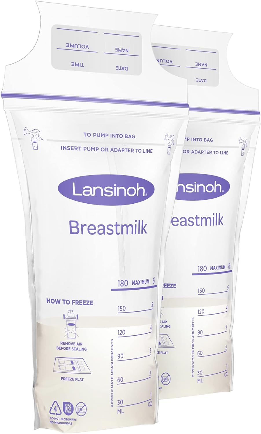 Lansinoh Breastmilk Storage Bags, 100 Count, 6 Ounce, Easy to Use Milk Storage Bags for Breastfeeding, Presterilized, Hygienically Doubled-Sealed, for Refrigeration and Freezing