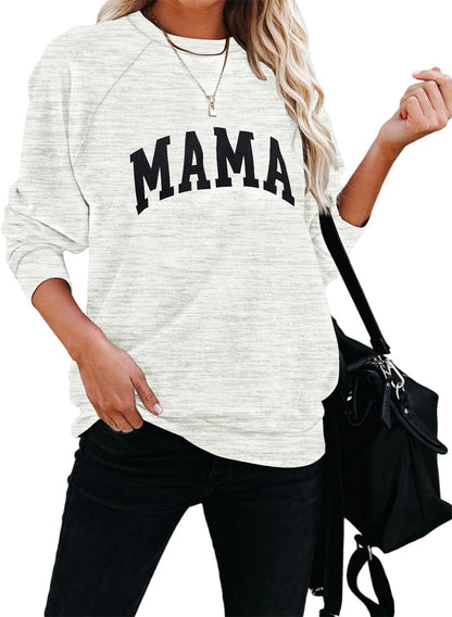 LEEDYA Women Long Sleeve Mama Sweatshirts Round Neck Pullover Loose Lightweight Blouse Tops