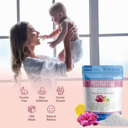 Postpartum Sitz Bath Soak (2 Lbs) Postpartum Care for New Moms Bath Salt with Essential Oils in Easy Press-Lock BPA-Free Pouch Made with Natural Ingredients Made in USA