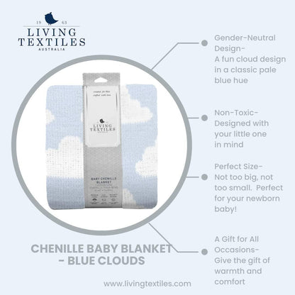 Living Textiles Blue Clouds Chenille Soft Baby Blanket Reversible Premium Cozy Fabric for Best Comfort - for Infant,Toddler,Newborn,Nursery,Boy,Unisex,Throw,Crib,Stroller,Gift, Blue Clouds 40x30