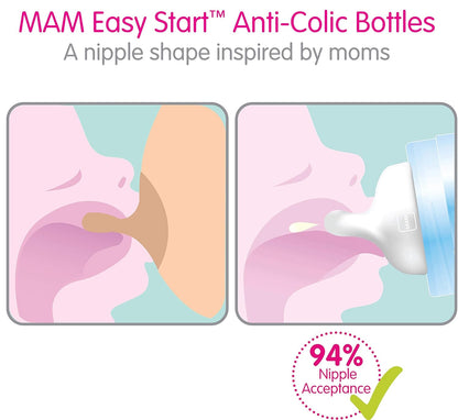 MAM Easy Start Anti-Colic Bottle , Baby Essentials, Medium Flow Bottles with Silicone Nipple, Baby Bottles for Baby Girl, Peach, 9 oz (3-Count)