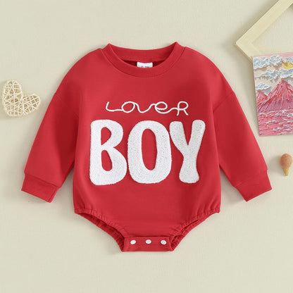 VISGOGO Baby Boy Girls Oversized Sweatshirt Romper Long Sleeve Little Dude Sweater Onesie Top Embroidery Clothes