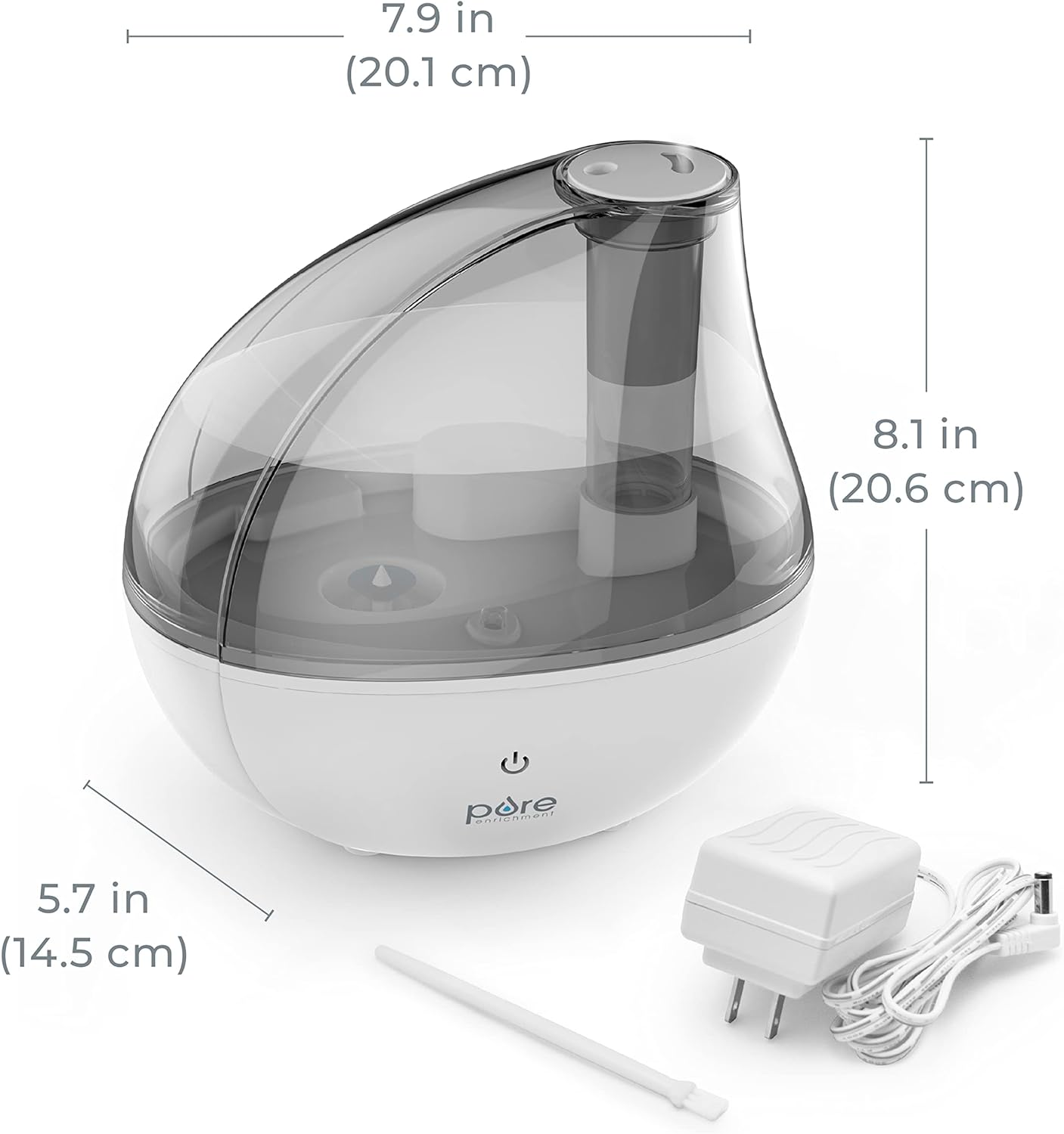 Pure Enrichment® MistAire™ Silver Ultrasonic Cool Mist Humidifier for Bedroom, Office, Nursery & Indoor Plants - Lasts Up to 25 Hours, Whisper-Quiet Operation, Optional Night Light, & Auto Shut-Off