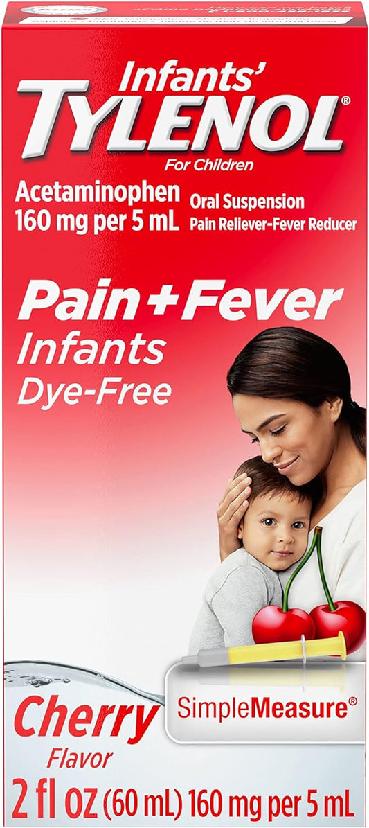Tylenol Infants' Liquid Medicine with Acetaminophen Pain + Fever Relief DyeFree fl, Red, Cherry, 2 Fl Oz