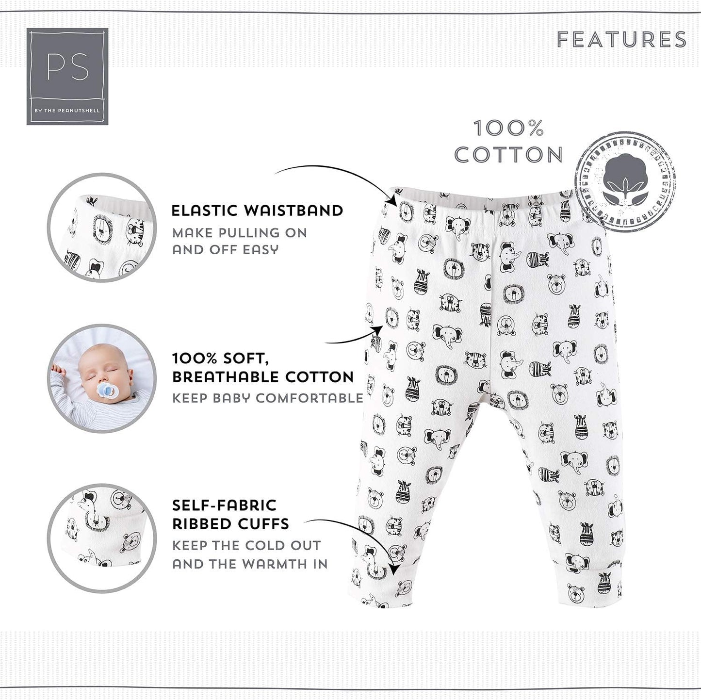 The Peanutshell Baby Girl Pants Set | 5 Pack in Newborn to 24 Month Sizes | Floral, Pink, White, Stars