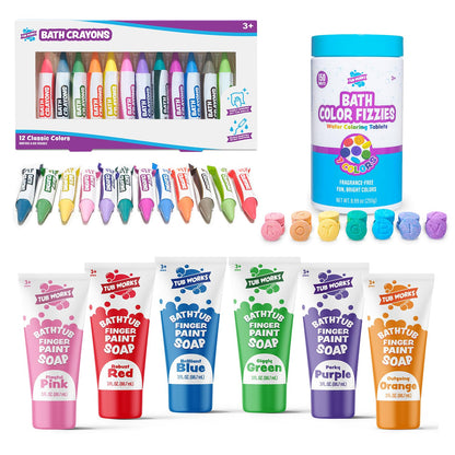 Tub Works® Smooth™ Bath Crayons Bath Toy, 12 Pack | Nontoxic, Washable Bath Crayons for Toddlers & Kids | Unique Formula Draws Smoothly & Vividly on Wet & Dry Tub Walls | Hexagon Grip Bathtub Crayons