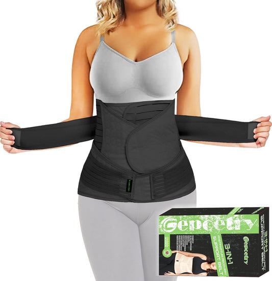 3 in 1 Postpartum Belly Band Wrap Support Recovery Girdles Abdominer Binder Post Surgery Belly&Waist&Pelvis Support Belt & Back Brace(Black, Small/Medium)