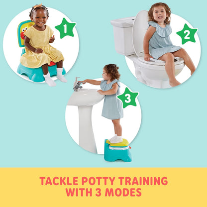 Sesame Street Elmo Hooray! 3-in-1 Potty Chair, Toilet Trainer, and Step Stool, Pretend Flush Handle, Gender Neutral Toddler Potty for Boys & Girls - Blue