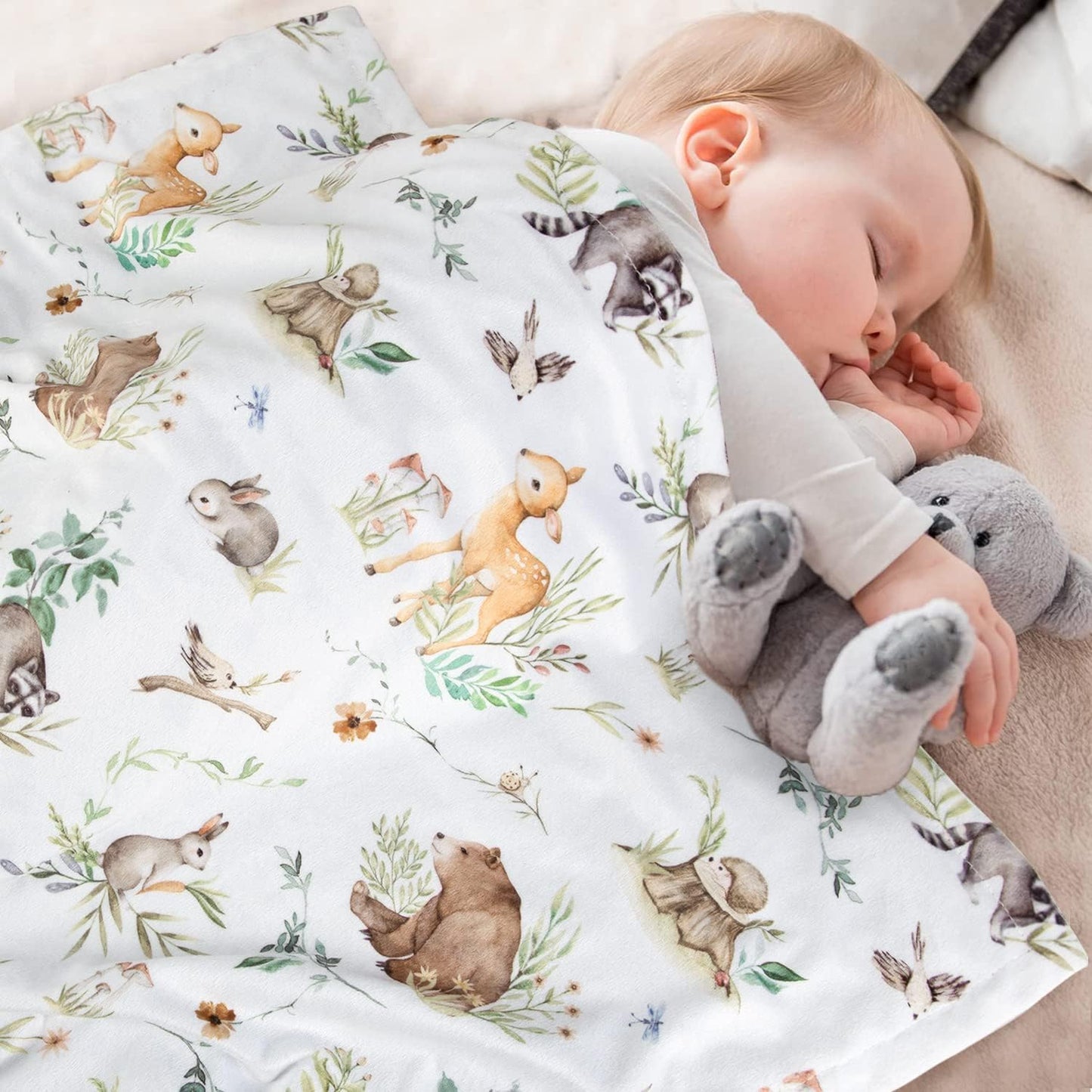 HOMRITAR Baby Blanket for Boys Girls Soft Plush Minky Blanket with Double Layer Dotted Backing for Toddler with Forest Foxes Multicolor Printed 30 x 40 Inch(75x100cm)