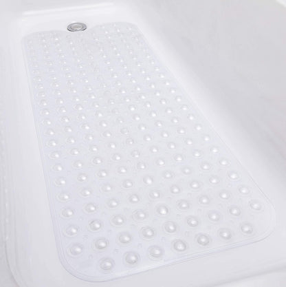 TIKE SMART Extra-Long Non-Slip Bathtub & Shower Mat 39”x16” (Smooth/Non-Textured Tubs Only) Safe, Clean, Machine-Washable, Superior Grip&Drainage, Vinyl, Opaque Aqua/Blue-Green