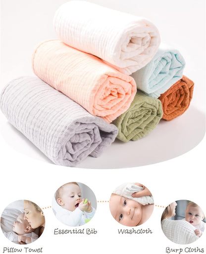Konssy Muslin Baby Burp Cloths Sets for Unisex- 6 Pack Large 100% Cotton Burping Clothes for Newborn，Baby Girls and Boys
