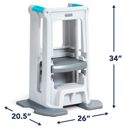 Simplay3 Toddler Tower Montessori Standing Step Stool with Sturdy Stabilizing Base and Adjustable Platform, 20.5" D x 26" W x 34" H, Ages 18 Months to 5 Years, White