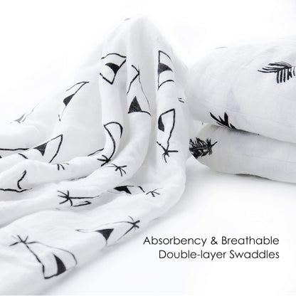 upsimples Baby Swaddle Blanket Unisex Swaddle Wrap Soft Silky Muslin Swaddle Blankets Neutral Receiving Blanket for Boys and Girls, Large 47 x 47 inches, Set of 4-Arrow/Feather/Tent/Crisscross