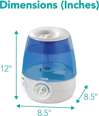 Vicks Filter-Free Ultrasonic Humidifier. #1 Brand Recommended by Pediatricians*. 1.2 Gal Ultrasonic cool mist humidifier for medium to large Bedrooms, Kids Rooms, and More. Use with Vicks VapoPads.