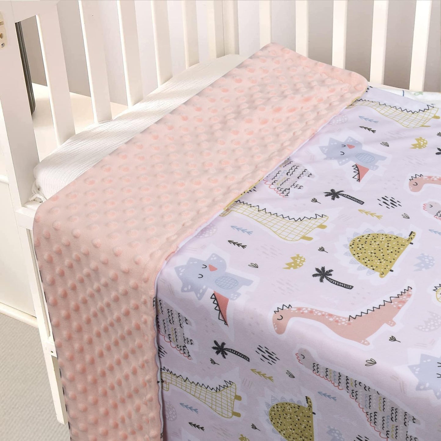 Donsonny Baby Blanket for Boys Girls Soft Minky with Double Layer Dotted Backing, Color Dinosaurs Printed 30 x 40 Inch Receiving Blanket