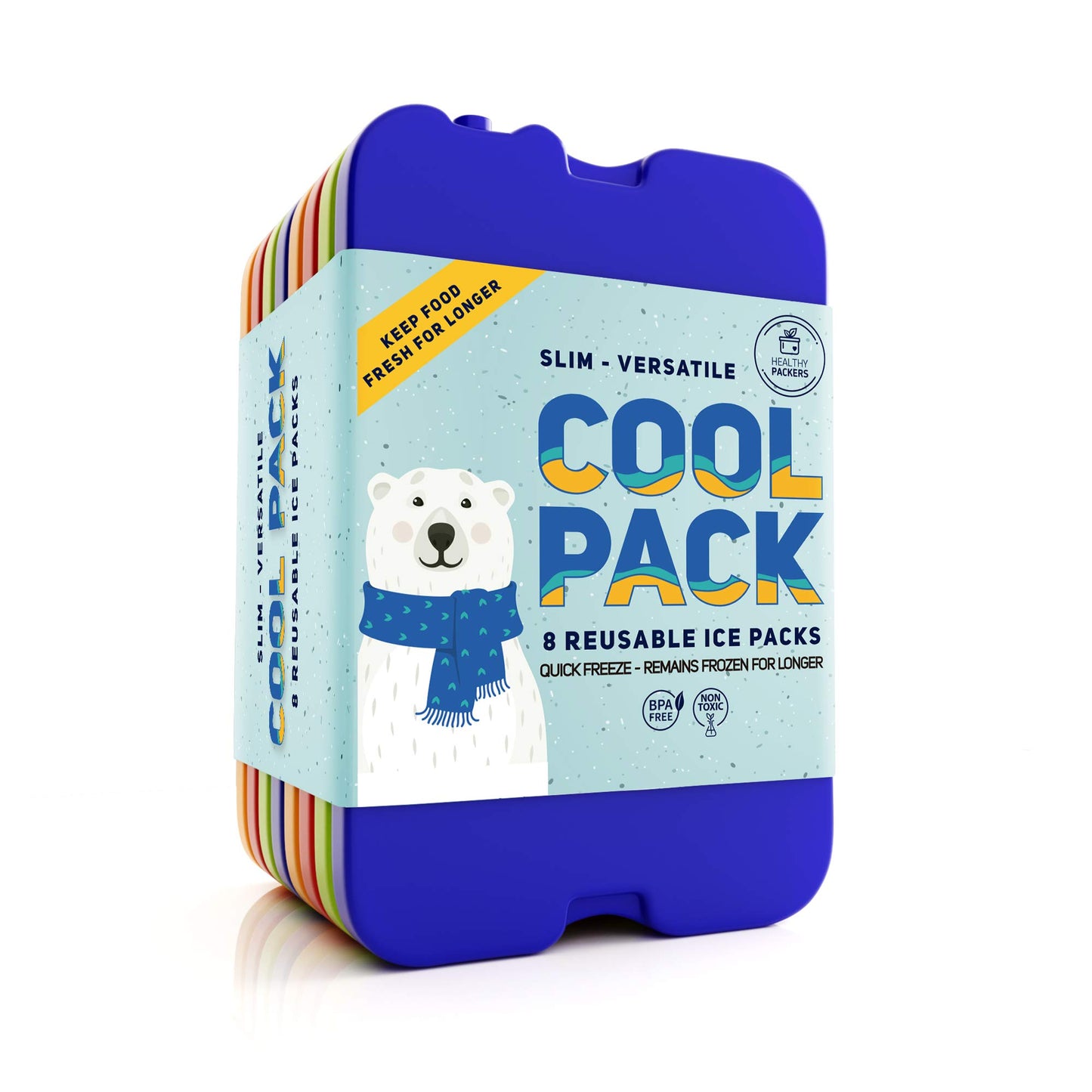 Healthy Packers Ice Pack for Lunch Box - Freezer Packs - Original Cool Pack | Slim & Long-Lasting Reusable Ice Packs for Lunch Bags and Cooler Bag (Set of 4)