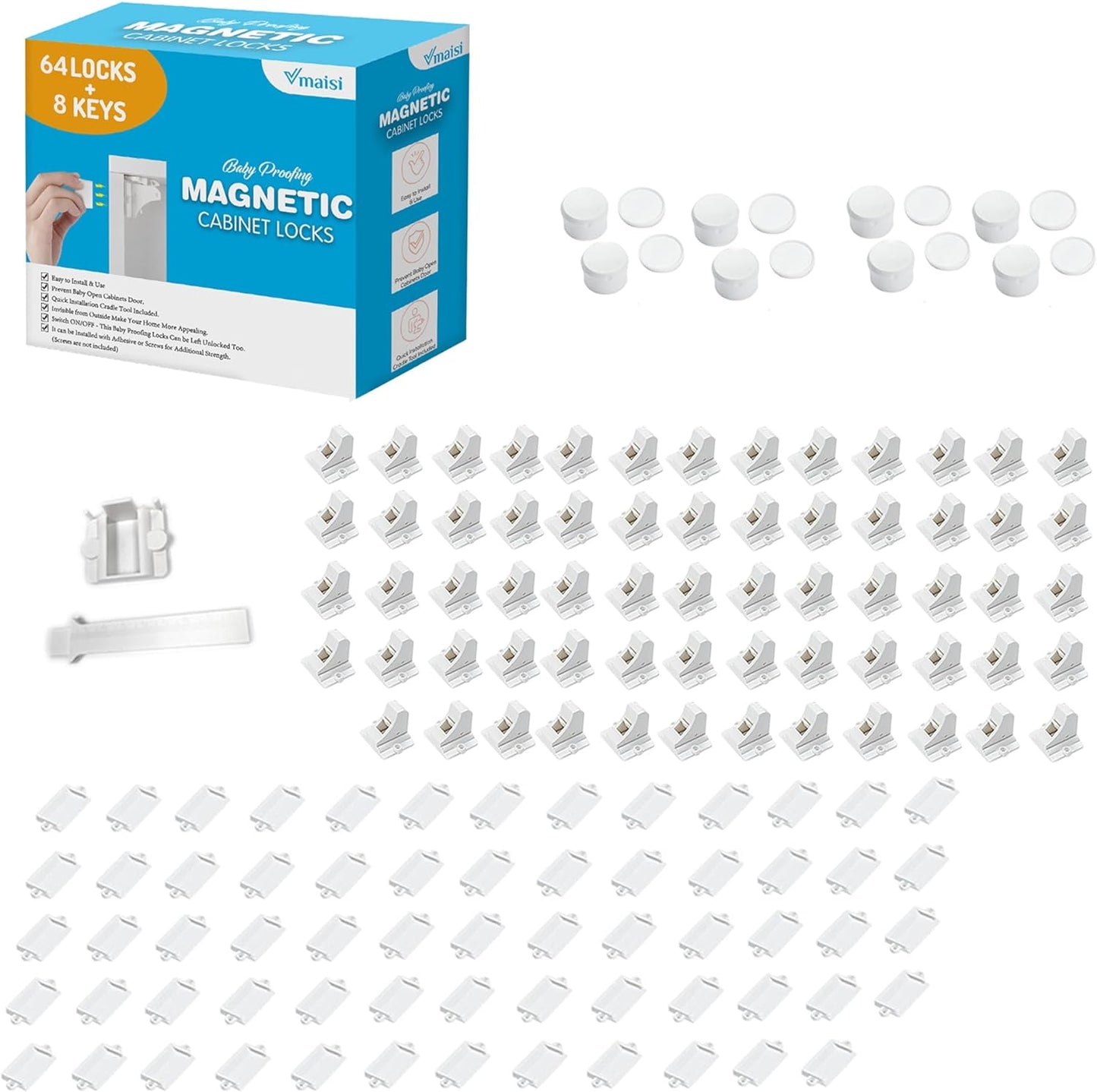 20 Pack Magnetic Cabinet Locks Baby Proofing - Vmaisi Children Proof Cupboard Drawers Latches - Adhesive Easy Installation