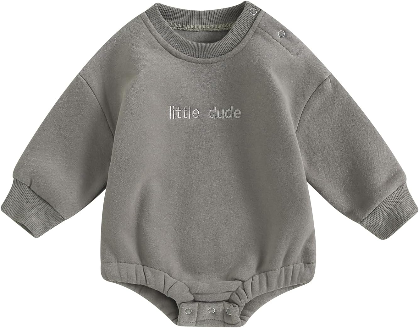 VISGOGO Baby Boy Girls Oversized Sweatshirt Romper Long Sleeve Little Dude Sweater Onesie Top Embroidery Clothes