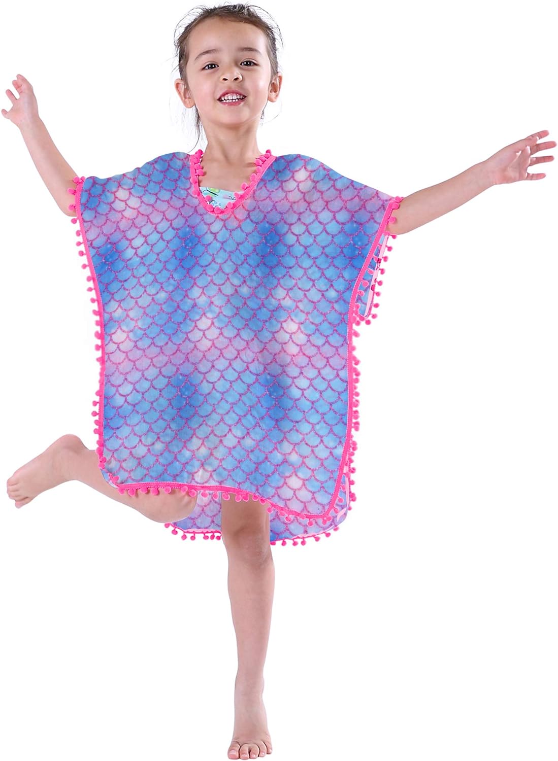MissShorthair Girls Swim Cover Up Beach Swimwear Coverup Swimsuit Wraps with Pom Pom Trim