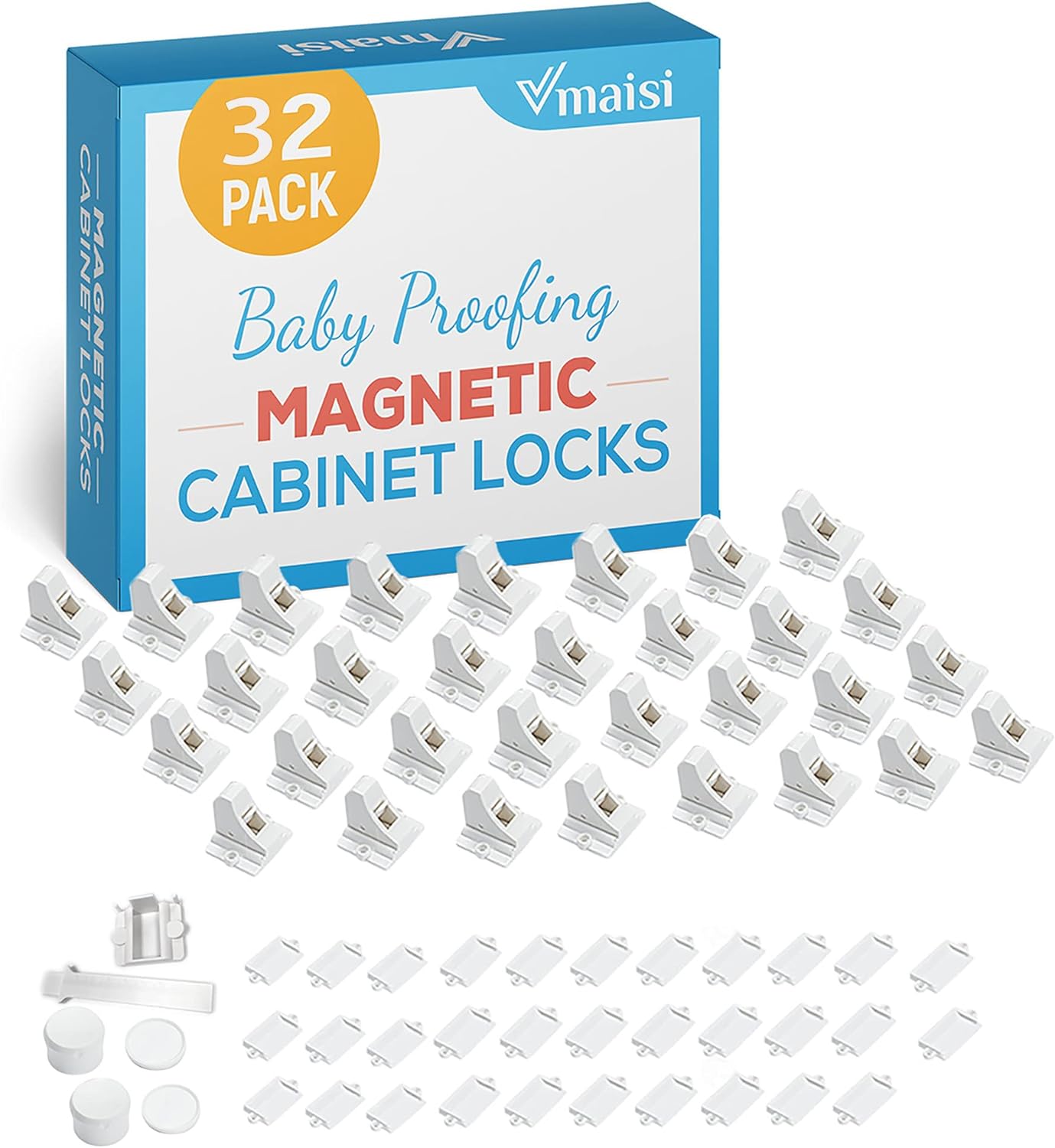 20 Pack Magnetic Cabinet Locks Baby Proofing - Vmaisi Children Proof Cupboard Drawers Latches - Adhesive Easy Installation
