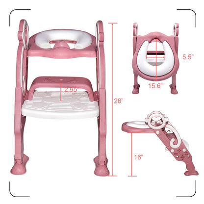 Toddler Toilet Seat with Step Stool Ladder for Boy and Girl Baby, Potty Training Seat Kid's Toilet Trainer with Splash Guard (Pink)