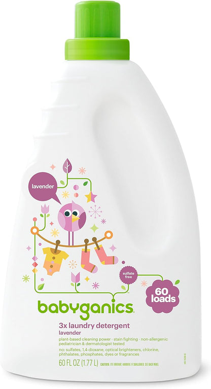 Babyganics 3X Baby Laundry Detergent, HE compatible, Stain-Fighting, Fragrance Free, 60 Fl Oz