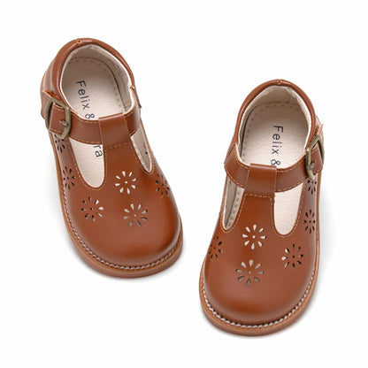 Felix & Flora Toddler Little Girl Brown Mary Jane Dress Shoes - Ballet Flats for Easter Flower Girl Party School Shoes（Brown,5 Toddler