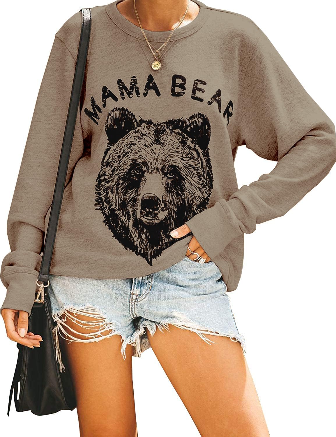 Blooming Jelly Womens Mama Bear Sweatshirt Crewneck Loose Fit Cute Long Sleeve Tops Graphic Fall Outfits Winter Clothes