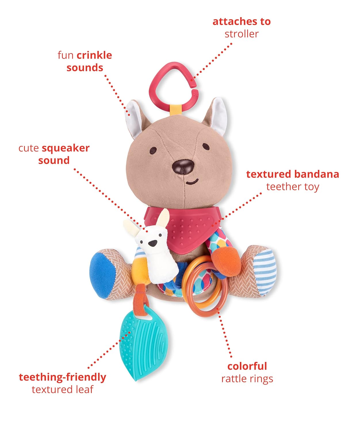 Skip Hop Bandana Buddies Baby Activity and Teething Toy with Multi-Sensory Rattle and Textures, Elephant