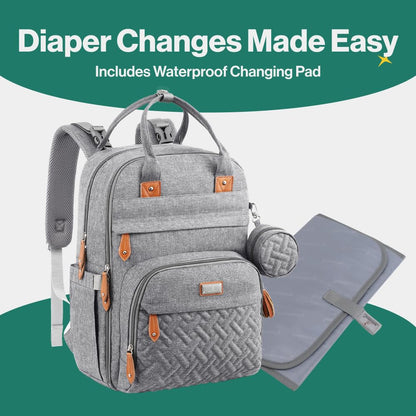 BabbleRoo Diaper Bag Backpack - Multi function Waterproof Diaper Bag, Travel Essentials Baby Tote with Changing Pad, Stroller Straps & Pacifier Case - Unisex, Dark Gray