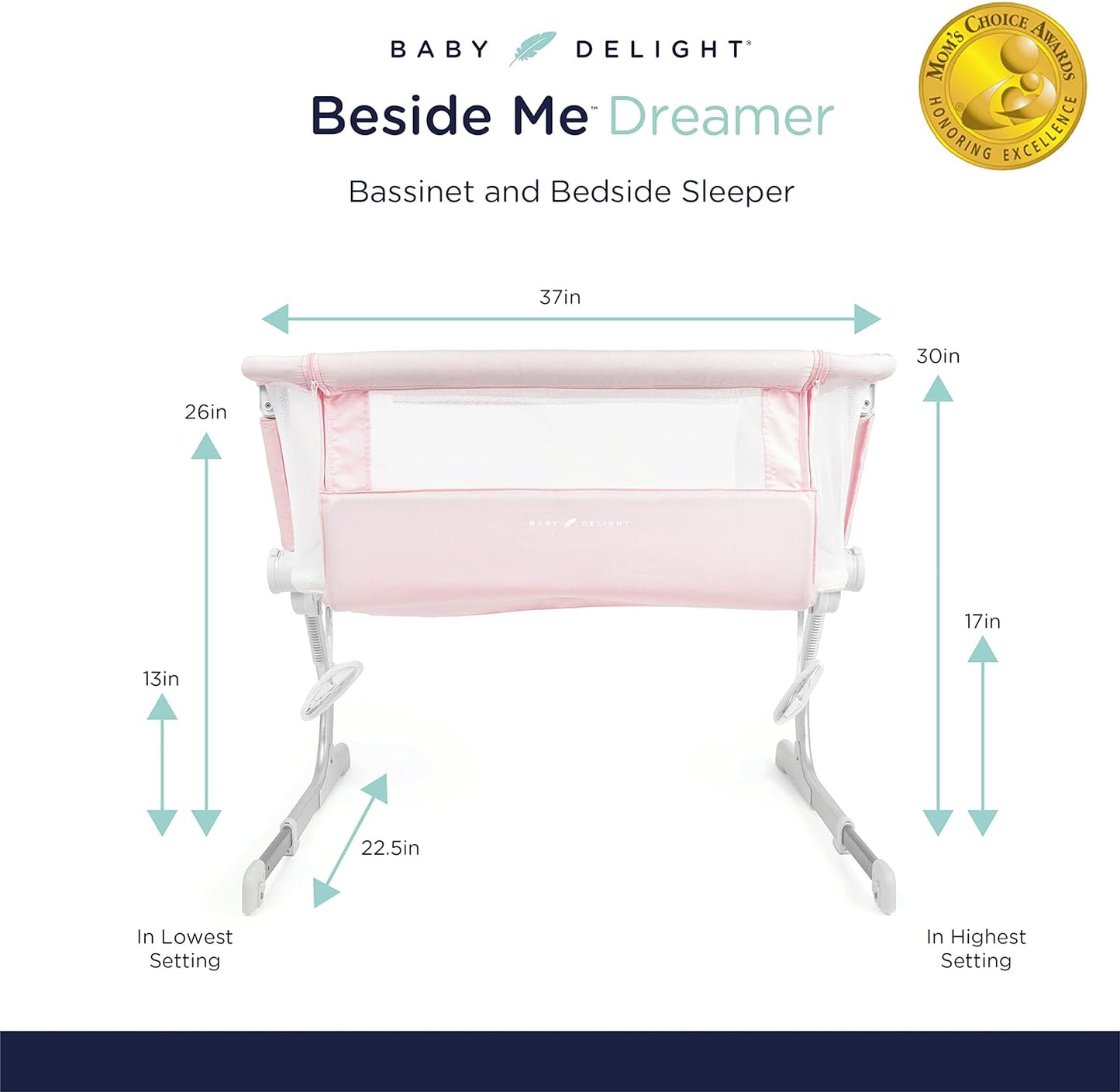 Baby Delight Beside Me Dreamer Bassinet | Bedside Sleeper | 6-Position Height Adjustment | Charcoal Tweed
