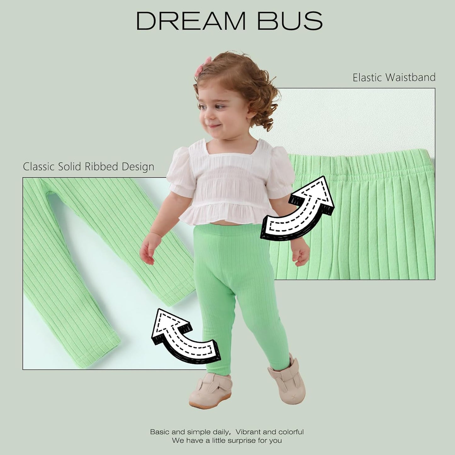 DREAM BUS 5 Pack Baby Pants Toddler Girl Ribbed Ruffle Bell Bottoms Toddler Leggings Baby Boy Pants Newborn Girl Flare Pants