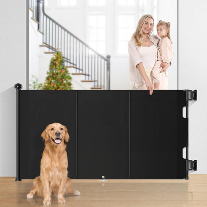 Likzest Retractable Baby Gate, Mesh Baby and Pet Gate 33" Tall, Extends up to 55" Wide, Child Safety Baby Gates for Stairs Doorways Hallways, Dog Gate Cat Gate for Indoor and Outdoor (Black)