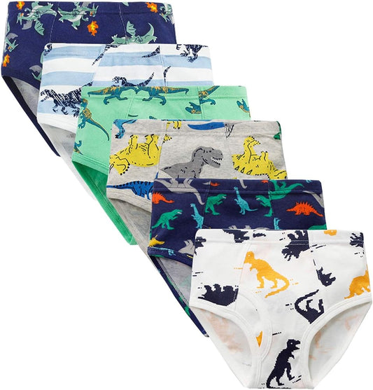 BYONEME 100% Cotton Little Boys Briefs Soft Dinosaur Truck Toddler Underwear