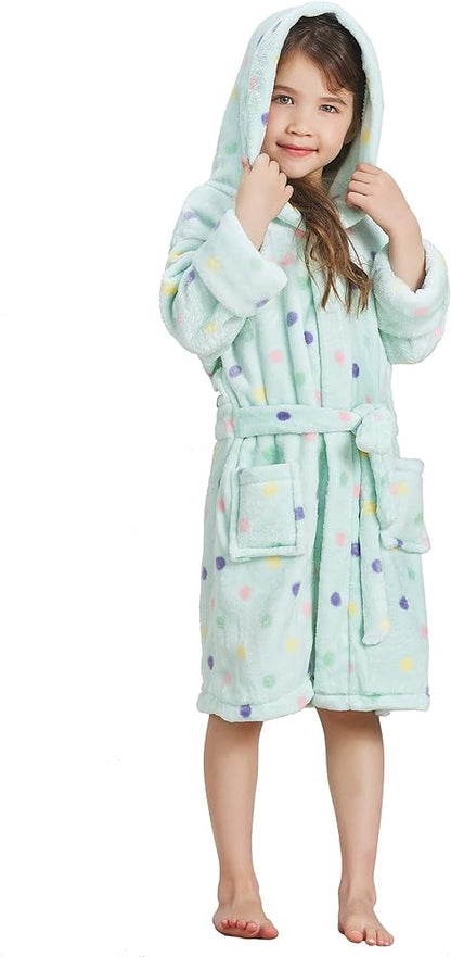 ECHERY Boys Girls Robe Hooded Bathrobe Toddler Robes Soft Coral Fleece Pajamas Unisex Dressing Gown for Kids