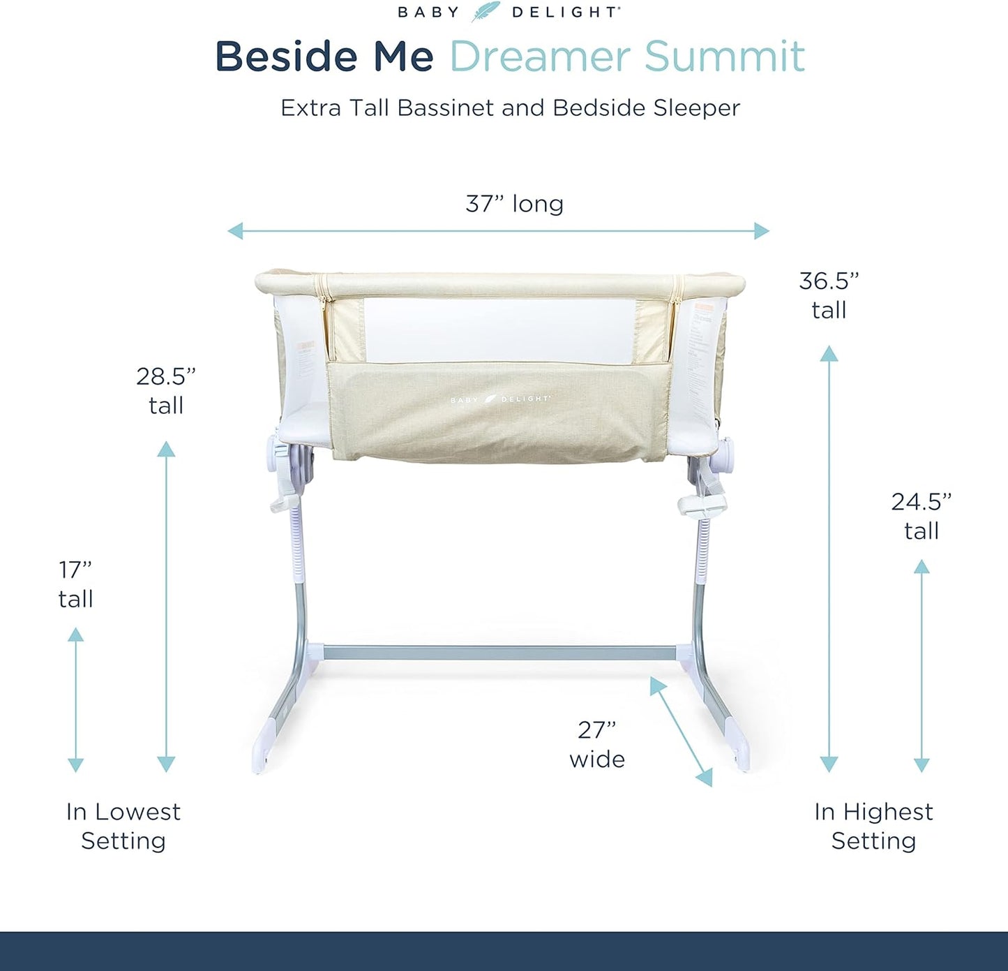 Baby Delight Beside Me Dreamer Bassinet | Bedside Sleeper | 6-Position Height Adjustment | Charcoal Tweed