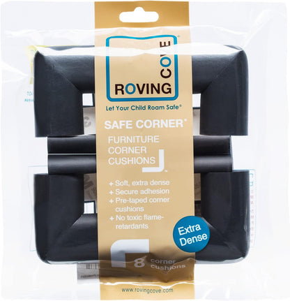 Roving Cove Corner Protector for Baby (4 Large Corners) - Hefty-Fit Heavy-Duty Soft Rubber Foam Furniture Corner Bumper Guards, 3M Adhesive Pre-Taped, Onyx Black