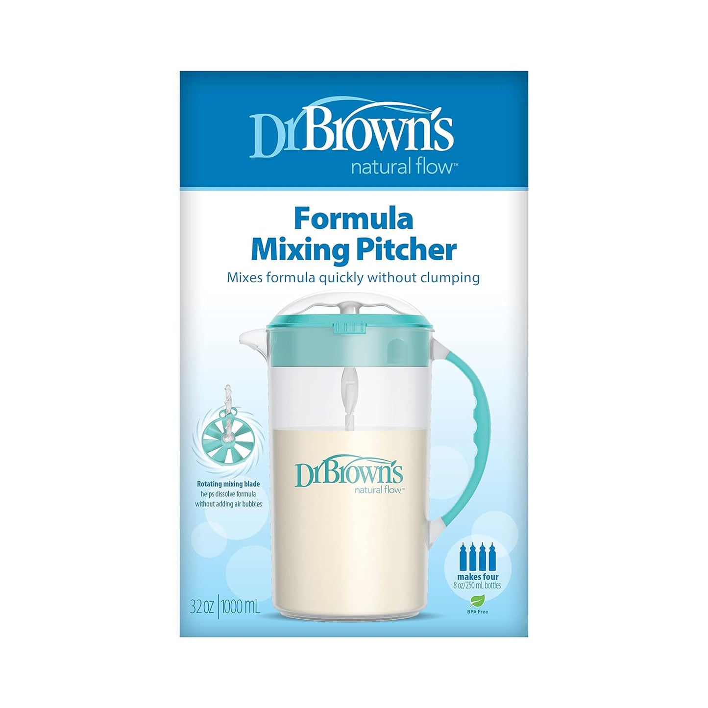 Dr. Brown's Baby Formula Mixing Pitcher with Adjustable Stopper, Locking Lid, & No Drip Spout, 32oz, BPA Free, Black