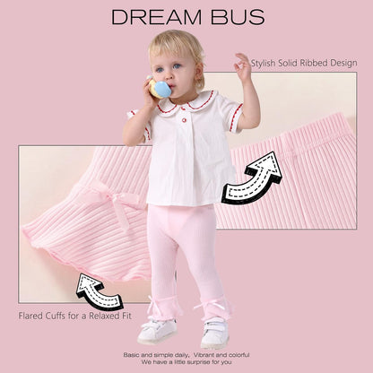 DREAM BUS 5 Pack Baby Pants Toddler Girl Ribbed Ruffle Bell Bottoms Toddler Leggings Baby Boy Pants Newborn Girl Flare Pants