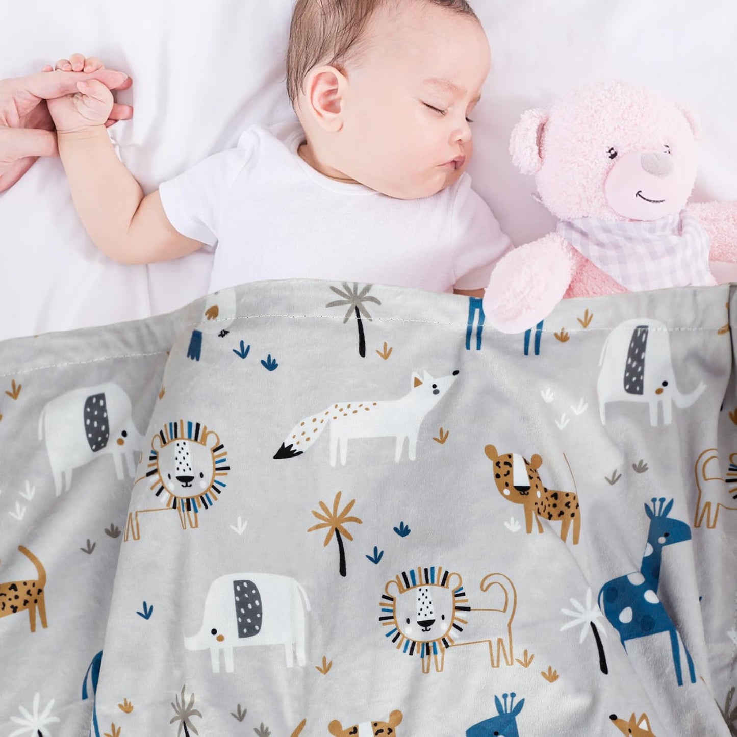 BORITAR Unisex Baby Blanket for Boys Girls Super Soft Minky with Double Layer Dotted Backing, Printed Snow Mountain Animals Nursery Bed Blankets for Stroller Crib Shower Gifts 30 x 40 Inch(75x100cm)