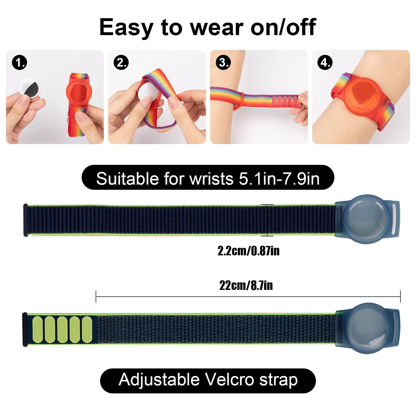 Kids Wristband Compatible with Apple AirTag, Protective Case for Air Tag GPS Tracker Holder with Nylon Bracelet, Adjustable Anti Lost Watch Band for Toddler Child Elder