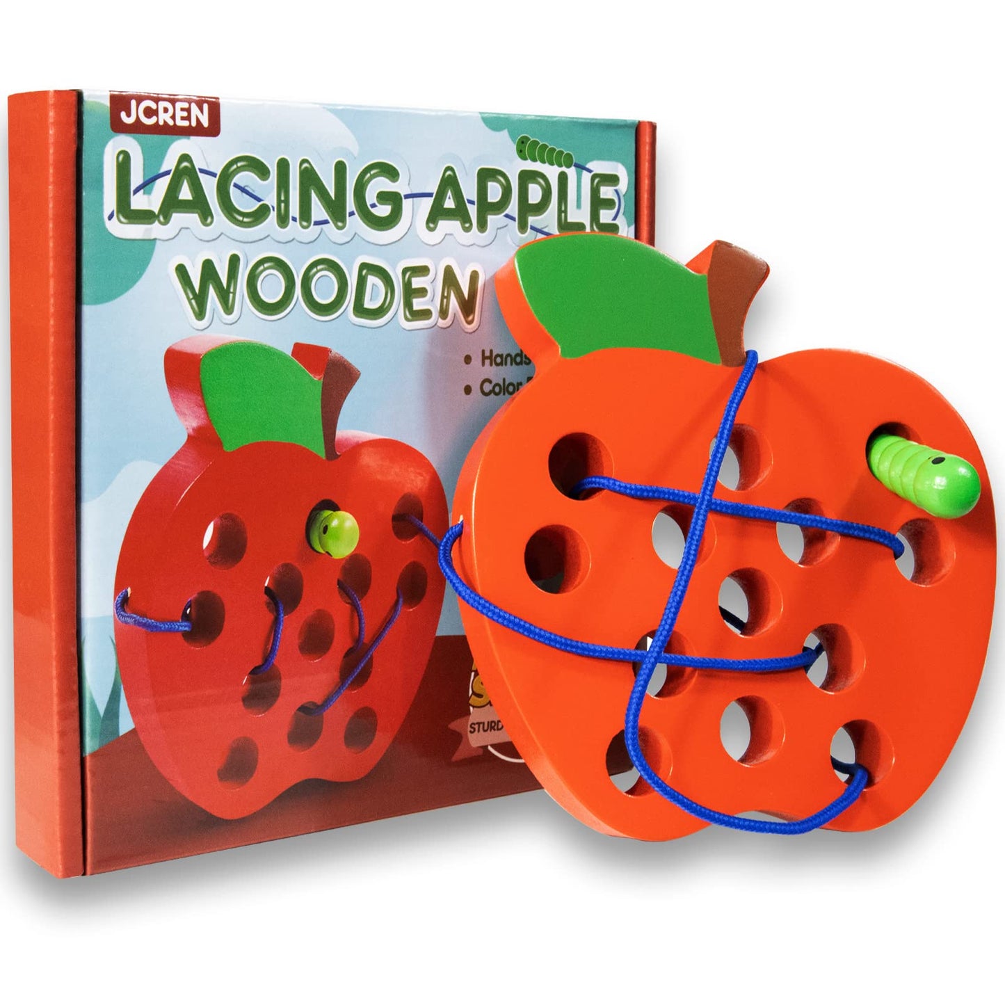 JCREN Wooden Lacing Apple Threading Toys Wood Lace Block Puzzle Shape Travel Game Toys Early Learning Fine Motor Skills Educational Gift for 3 4 5 Years Old Toddlers Baby Kids Boys