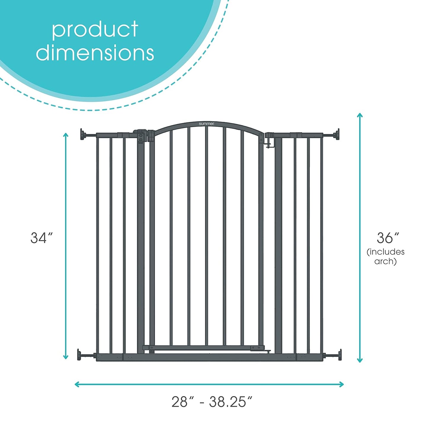 Summer Infant Extra Tall Decor Pet and Baby Gate, 28.75" - 39.75" Wide, 36" Tall, Pressure or Hardware Mount, Install In-between Rooms, Doorways & Stairways, Walk-Through Safety Gate, Black