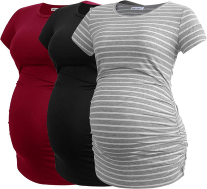 Smallshow Women's Maternity Tops Side Ruched Tunic T-Shirt Pregnancy Clothes