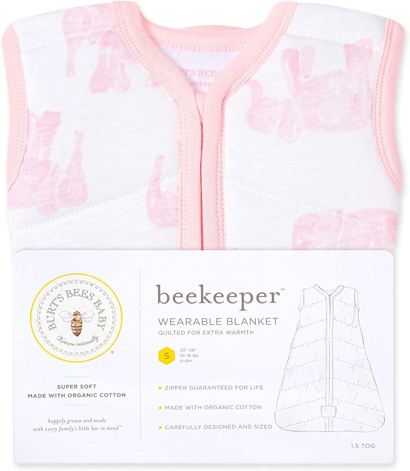 Burt's Bees Baby Unisex-Baby Beekeeper Wearable Blanket, 100% Organic Cotton, Swaddle Transition Sleeping Bag