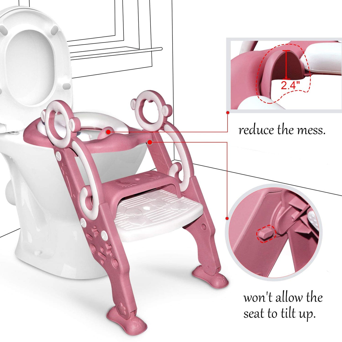 Toddler Toilet Seat with Step Stool Ladder for Boy and Girl Baby, Potty Training Seat Kid's Toilet Trainer with Splash Guard (Pink)